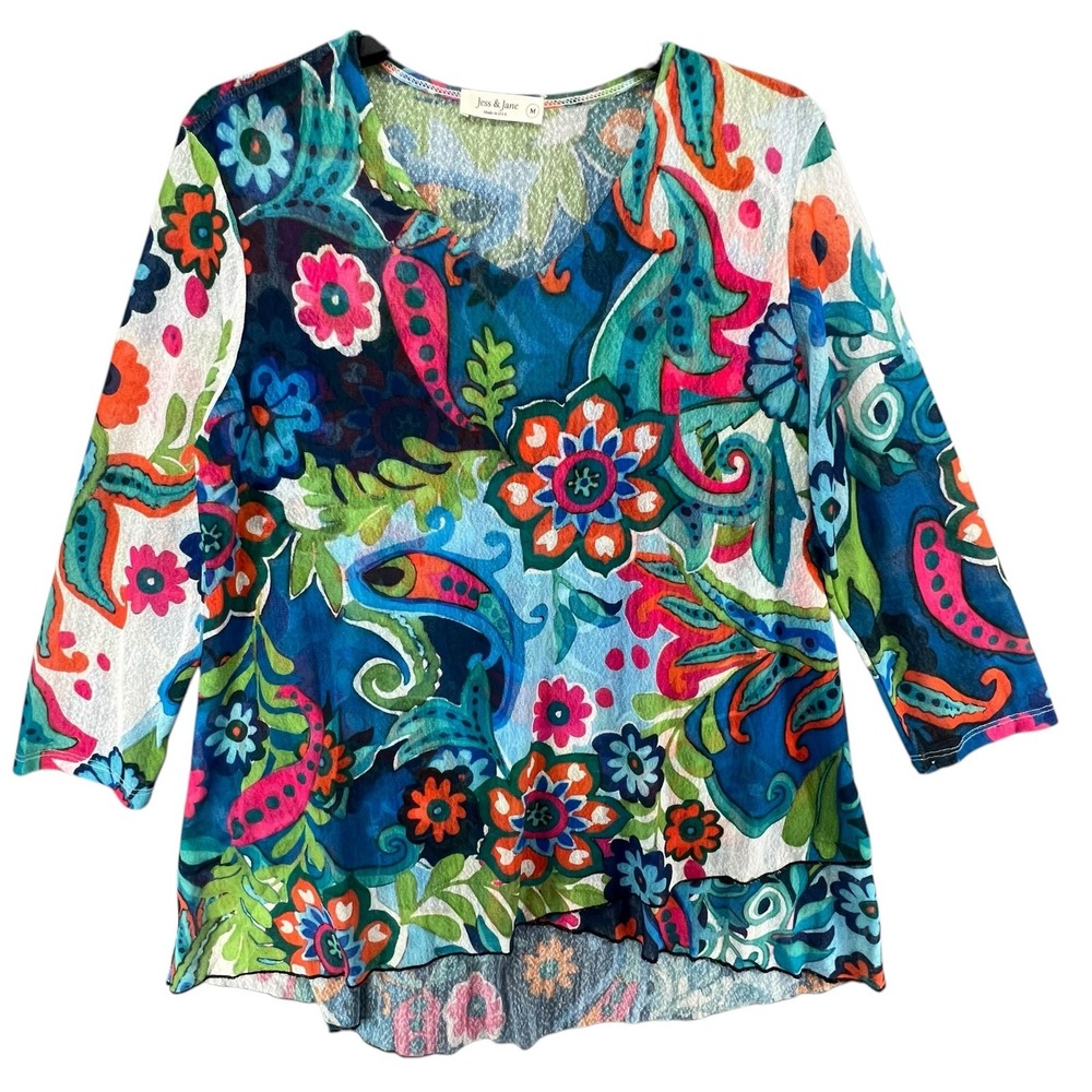 Blue Floral Paisley V-Neck Women’s Top